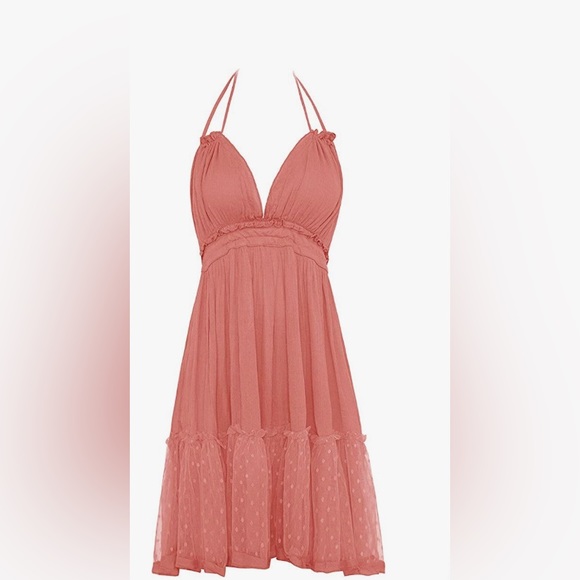 R.Vivimos Halter Deep V Neck Mini Dress - Picture 1 of 4